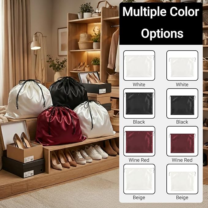 Q&J Fabric Co. 6 Pack Satin Dust Bags for Purses and Handbags - Purse Storage Organizer with Drawstring, Dustproof Travel Storage Pouches for Handbags, Shoes, Boots & Clothes (19.7"x23.6", Black)