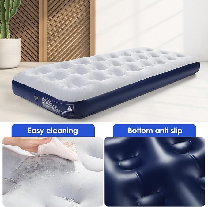 Camping Air Mattress Inflatable Air Bed Flocked Surface Travel Bed Sleeping Pad Air Bed for Outdoor Camping Tent Guest Travelling