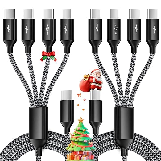 USB C Splitter Multi Charging Cable 2Pack, Dual Type C Charger Cord,4 in 1 Multiple Nylon Braided Cable with 4 Type-C Connectors Compatible with iPhone 17 16 Pro Max/Galaxy/Tablets/Google-5FT.