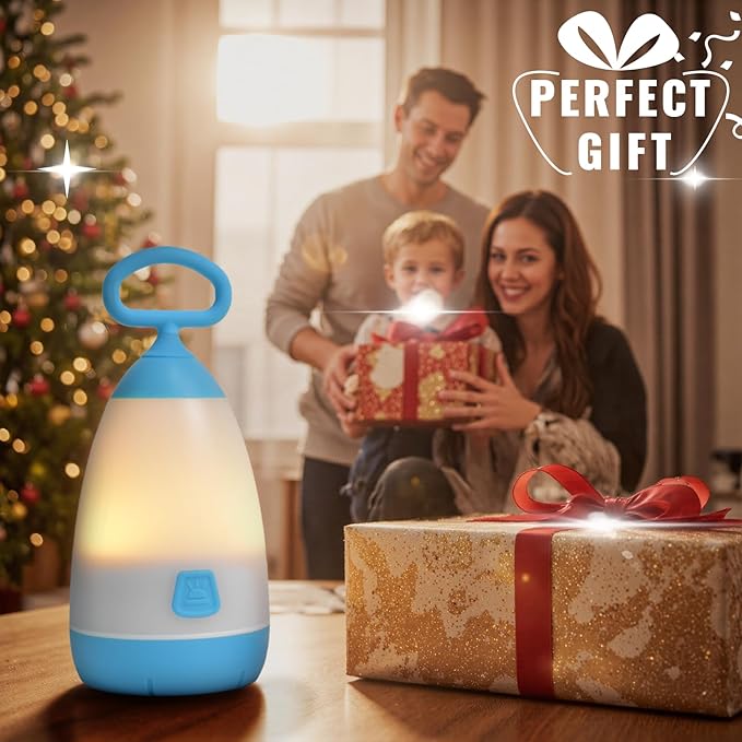 Kids Camping Lantern & Night Light Battery Powered, 360° Eye-Safe Light (AAA Included), IPX4 with RGB Modes Portable for Outdoor, Emergency , Gift for Children (Purple+Blue 2 Pack)