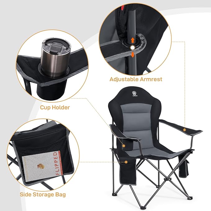 EVER ADVANCED Heated Camping Chair, Lawn Chairs Heated Chair Outdoor Sports with 3 Heat Levels, Heated Folding Chair Camping Chairs for Adults, Supports 400lbs, Battery Not Included
