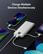 VRURC Portable Charger 10000mAh, Slim Portable Charger with Wall Plug, 22.5W USB Port Fast Charging Power Bank with Cables, 4 Outputs 2 Inputs Travel Essentials Battery for Smartphones-White (1 Pack)