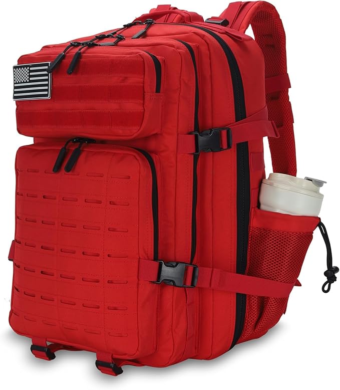 Sparklekle Military Tactical Backpack 45L 3 Day Assault Pack Waterproof Molle Hiking Rucksack for Men&Women (Red)