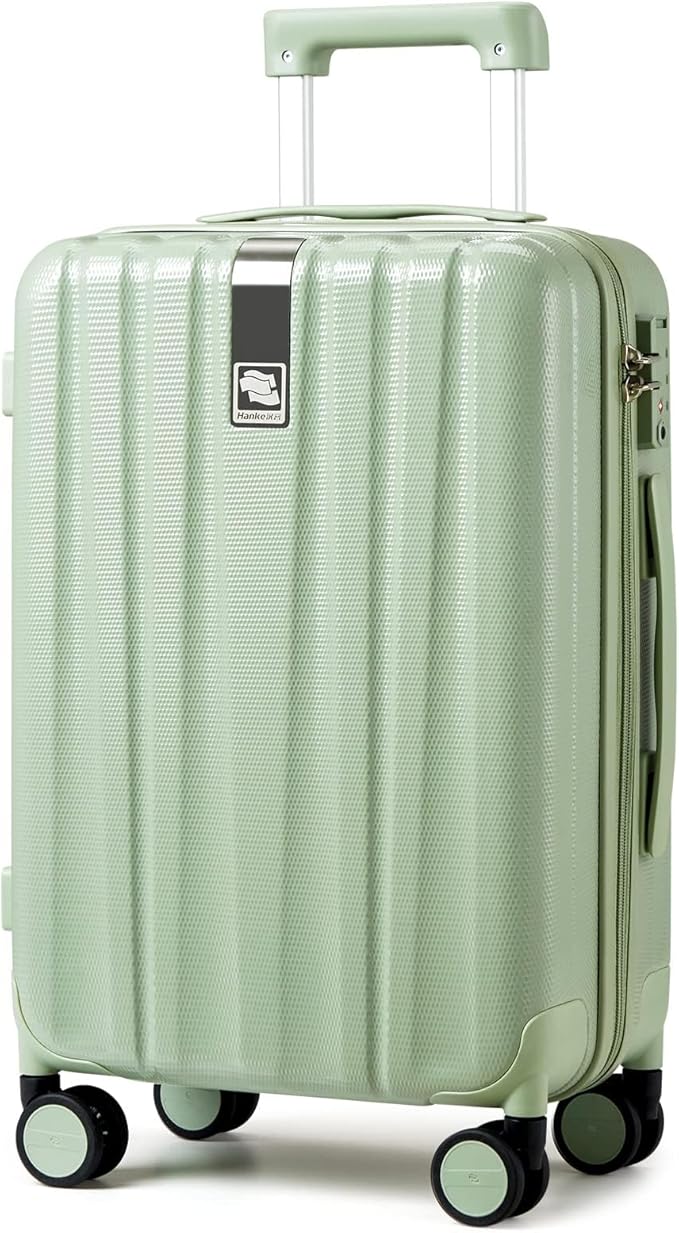 Hanke 24 Inch Luggage Suitcases With Spinner Wheels Lightweight PC Hard Shell Rolling Suitcase With Travel Lock,Checked-Medium 24-Inch(Bamboo Green)
