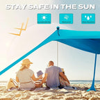 Beach Tent Sun Shelter 10 x 10ft, with 4 Aluminum Poles, Includes Sand Shovel, Ground Pegs and Carry Bag, Outdoor Pop Up Beach Shade Canopy for Camping, Fishing, Backyard Fun or Picnics