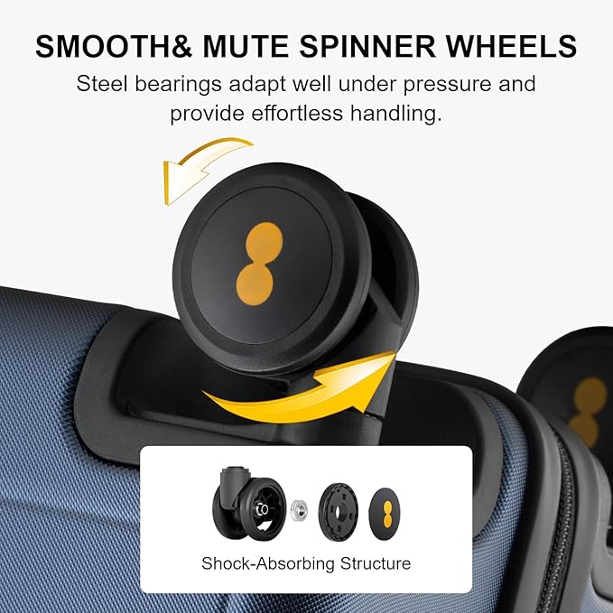 LEVEL8 Trunk Luggages, 28 Inch Luggage with Spinner Wheels, Luminous Textured Checked Large Hard Shell Lightweight with Tsa Lock, Navy