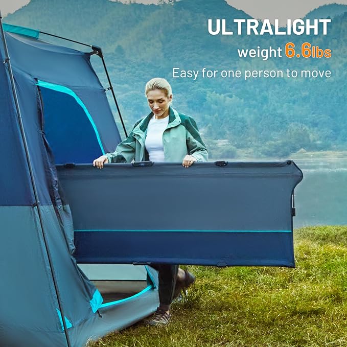 TIMBER RIDGE Lightweight Aluminum Camping Cot, 20-Second Quick Set-Up Folding Cot with Zipper Closure, Portable Carry Bag Included for Camping, Travel and Outdoors, Support up to 225lbs, Blue