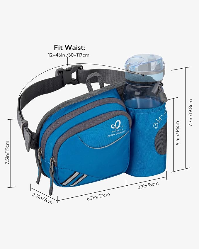 WATERFLY Fanny Pack Waist Bag: Waist Pack for Women Men with Water Bottle Holder Hiking Fanny Pack for Running Walking DogWalking Travel Cycling