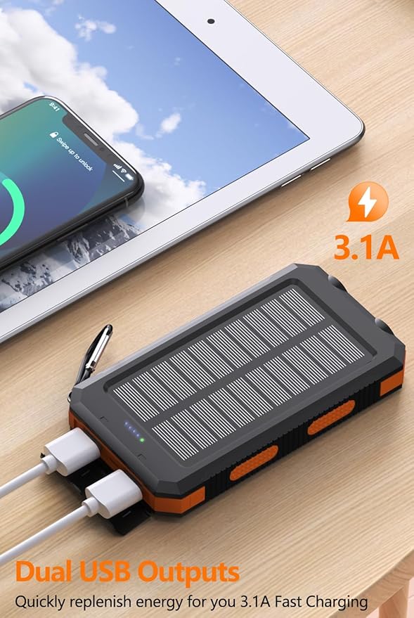 Power Bank 38800mAh Solar Portable Charger with USB-C Fast Charging Compatible with iPhone, Samsung, with 2 LED Flashlights and IPX5 Waterproof External Backup Battery Pack Perfect for Camping, Hiking
