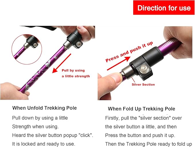 Aluminum Collapsible Ultralight Travel Trekking Hiking Pole for Men and Women (Fits 5'3" - 6'2")