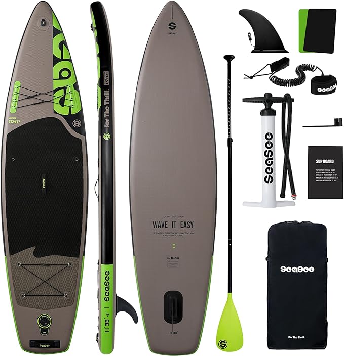 Inflatable Stand Up Paddle Board Includes Paddle, Dual Action Pump, and Accessories 11ft Lightweight iSUP, 33"*6" Wide Stable Design, Anti-Slip EVA Deck, Paddle Board for Adults