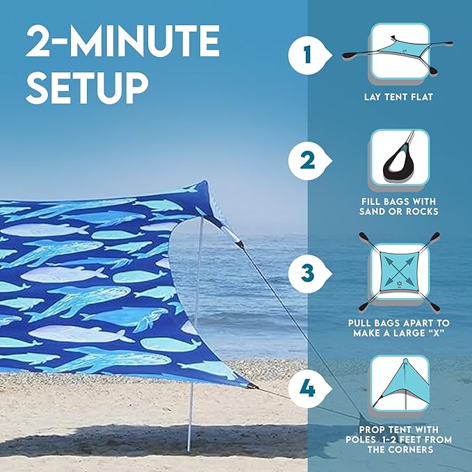 Neso Gigante - Portable Beach Tent - Ideal to Enjoy with Family and Friends - UPF 50+, Water-Resistant, and Lightweight - Save The Whales, 11' x 11'