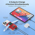Magnetic Portable Charger for iPhone, 10800mAh 4-in-1 Wireless Power Bank with iWatch Charger, 25W PD Fast Charging Battery Pack for Magsafe, iPhone 16/15/14/13/12 Series, Apple Watch (Red)