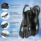 Snorkeling Gear for Adults, Mask Fin Snorkel Set, Dry Top Snorkel, Snorkeling Kit Travel Diving Package, Panoramic View Anti-Fog Anti-Leak Adjustable Swim Fins