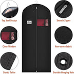 Univivi 5 Pack Garment Bags for Hanging Clothes, 60 Inch Dress Cover with Clear Window and ID Card Holder, Breathable Full Zipper Dust Cover for Dresses, Coats, Jackets