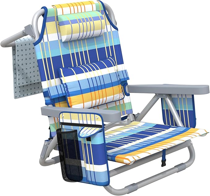 ZENPETIO Beach Chair, Camping Chair for Adults, Reclining Backpack Chair for Pool, Beach, Camping, Outdoors