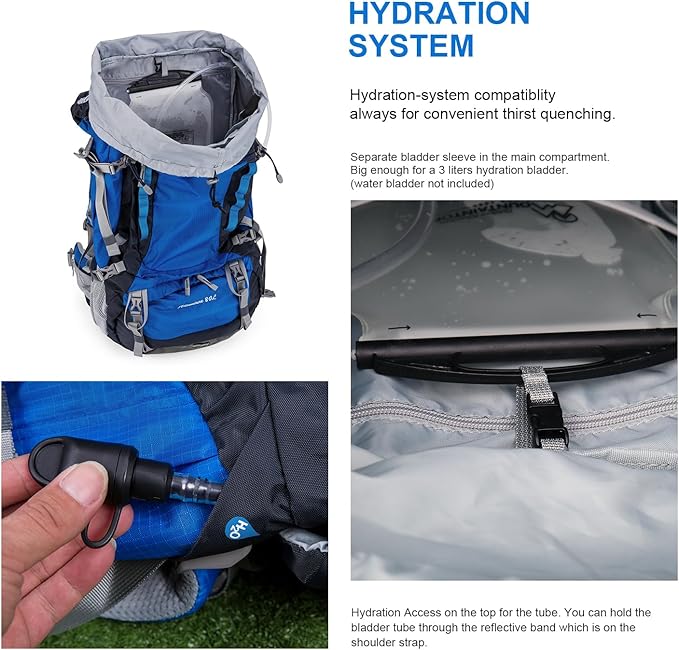 MOUNTAINTOP 80L Internal Frame Backpack for Man & Women Backpacking Hiking Backpack with Rain Cover
