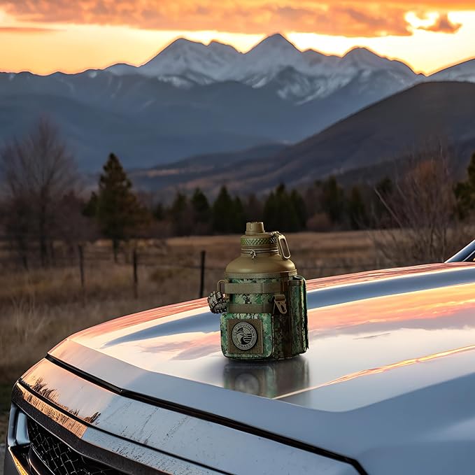 Combat Canteen - 64oz Insulated Water Bottle with Paracord Handle, Stainless Steel Water Jug with Rugged Pockets for Keys, Wallet & Phone - Green Digital