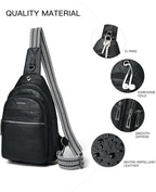 7L Sling Bag For Women Faux Leather Anti Theft Small Casual Daypack Backpack Fanny Pack Crossbody Chest Bags Purse Waterproof Black