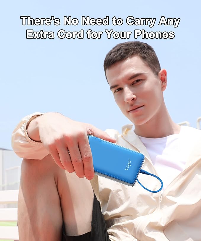 TG90° 10000mah Power Bank Portable Charger with Built-in Cables, Portable Phone Charger Battery Backup Compatible with iPhone 17 16 15 14 13 12 and Android Phones