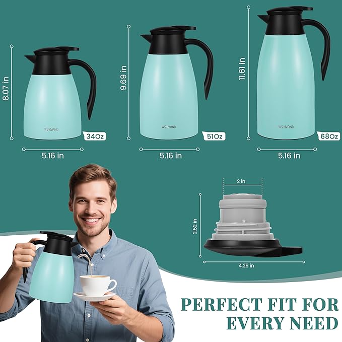 34 Oz Thermal Coffee Carafe, Stainless Steel Insulated Vacuum coffee crafts to keep coffee hot, 1 Liter Tea Water Coffee and Beverage Dispenser (Blue)