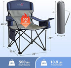 Oversized Folding Camping Chair, Heavy Duty Support 500LBS Outdoor Chair with Cup Holder Storage and Cooler Pouch, Collapsible Padded Arm Chair for Sports Garden Beach Fishing, Blue