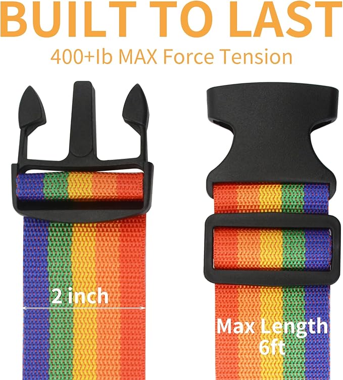 BILIONE Luggage Straps, 79" Long Belts Keep Suitcase Secure While Traveling, TSA Approved Add a Bag Premium Accessory for Travel Bag Closure (Blue+Orange+Rose Pink+Green, 8Pcs)