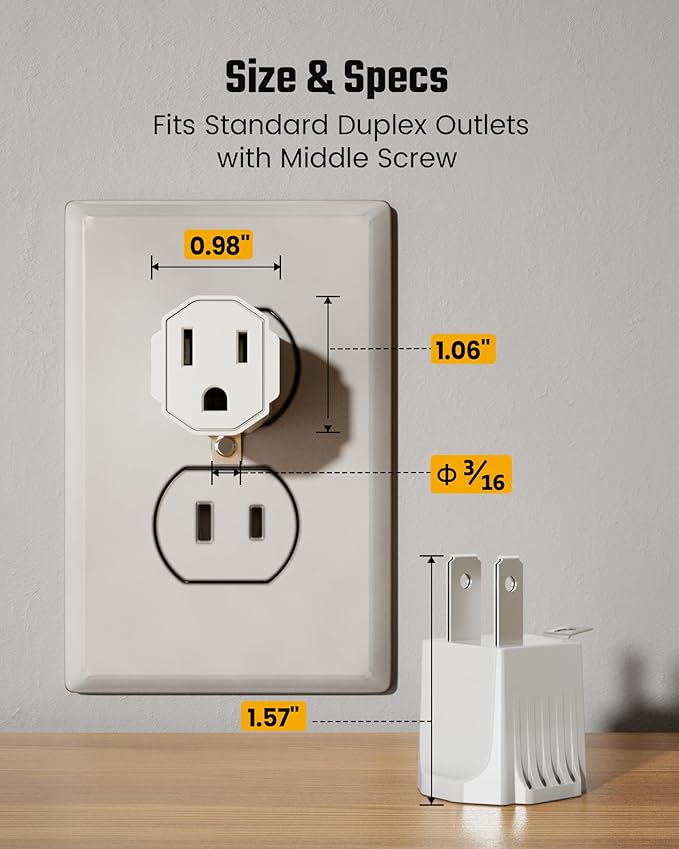 2 Prong to 3 Prong Outlet Adapter, SUPERDANNY ETL Listed 3-2 Prong Adapter, Fire-Retardant (392℉) PBT Material, Heavy Duty Wall Plug Adapter for Old Homes, Travel to Japan (Ivory White (2-Pack))
