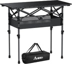 3ft Roll Top Camping Table, 2 Adjustable Heights Aluminum Folding Camping Table with Storage Net and Bag, Waterproof, Lightweight Outdoor Table 32.2” x 16”, for Travel BBQ Party Picnic, Black