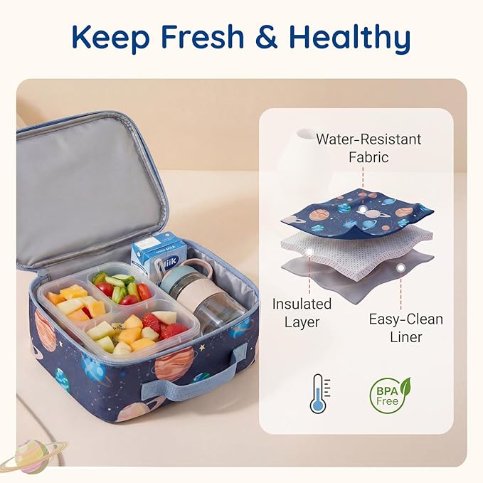 mommore Kids Backpack for Boys 4-8 with Lunch Box Elementary Kindergarten Preschool School Backpack 15'' Fit Folders Bottles, Galaxy