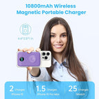 Magnetic Portable Charger 10800mAh,4-in-1 Wireless Power Bank with iWatch Charger, QC4.0+20W PD Fast Charging USB C Battery Pack with LCD Display for Magsafe,iPhone 16/15/14/13/12,Apple Watch, Purple
