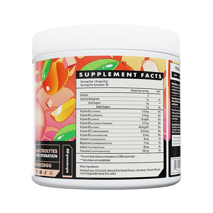 Advanced Hydration High-Performance Electrolyte Drink Mix with B Vitamins for All-Day Hydration - Caffeine Free, Zero Calories, Sugar Free, & Keto Friendly - (30 Servings, Peach Mango)