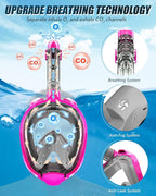 QingSong Full Face Snorkel Mask for Adults, Snorkeling Gear with Camera Mount, 180 Degree Panoramic View Snorkel Set Anti-Fog Anti-Leak