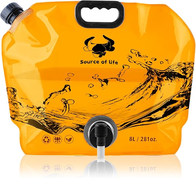 Camping Water Jug 2.1 Gallon CollapsibleWater Container Portable Water Bag for TravelOutdoor Hiking BPA Free Lightweight (Orange (2.1 Gal), 1)