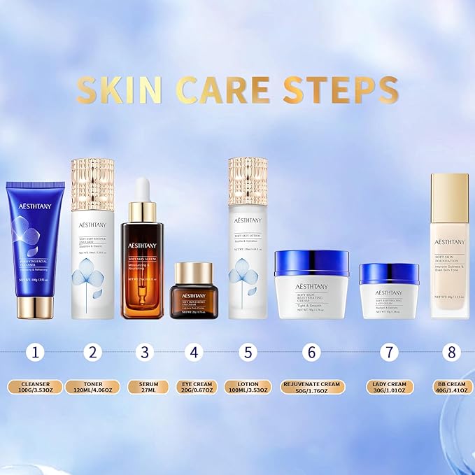 Anti-Aging Skin Care Kit For Women Anti-Wrinkle Firming Skin Care Daily Routine Rejuvenating 8-In-1 Skincare Sets Gift Sets