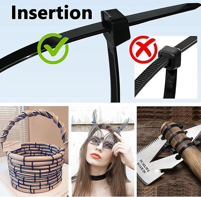 200lb Zip Ties Heavy Duty 18 Inch 350pcs, Large Black Cable Tie, Thick Heat Resistant Zipties, Big Wide Wire Ties, Industrial Tie Wraps for Outdoor Use