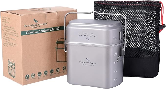 Boundless Voyage Titanium Mess Kit Hanging Pot Cup with Lid Folding Handles Outdoor Camping Cooking Set Ultralight Portable Tableware Cookware