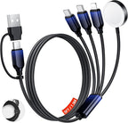 Travel Essentials for Apple Watch Charger, Dual USB C Multi Charger Cable for iWatch/for iPhone 17-12,4 in 2 USB A/C,2*Type-C,Lightning,iWatch Charging Cord,Vacation RV Camping Essentials-5FT Black
