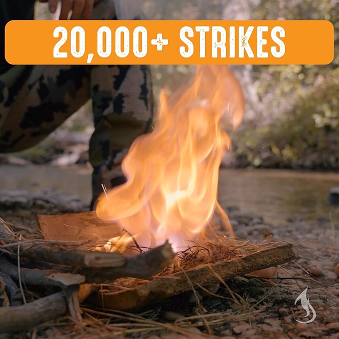 Ferro Rod Fire Starter Drilled Flint and Steel Survival Tool Kit with High Visibility Paracord Lanyard and Weatherproof Striker