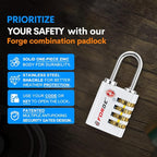 Forge Dual-Opening: Key or Combination Access Lock, TSA Approved Locks for Luggage, Pelican case, Travel, Gym, School, Stainless Steel Shackle. (White, 2 Pk)