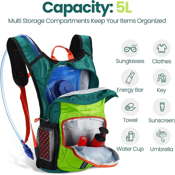 Kids Hydration Backpack with 1.5L Water Bladder Hiking Backpack Lightweight for Boys or Girls Children Biking Climbing Running Cycling