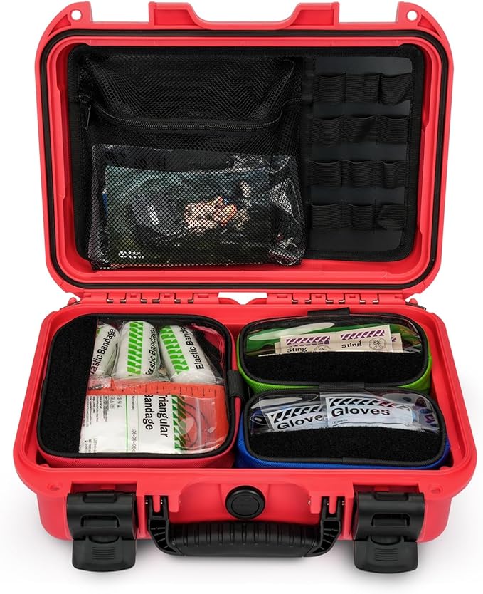 RHINO RESCUE Waterproof Marine First Aid Kit for Boat Durable First Aid Box for Crews with Emergency Medical Supplies for Travel & Fishing (Red)