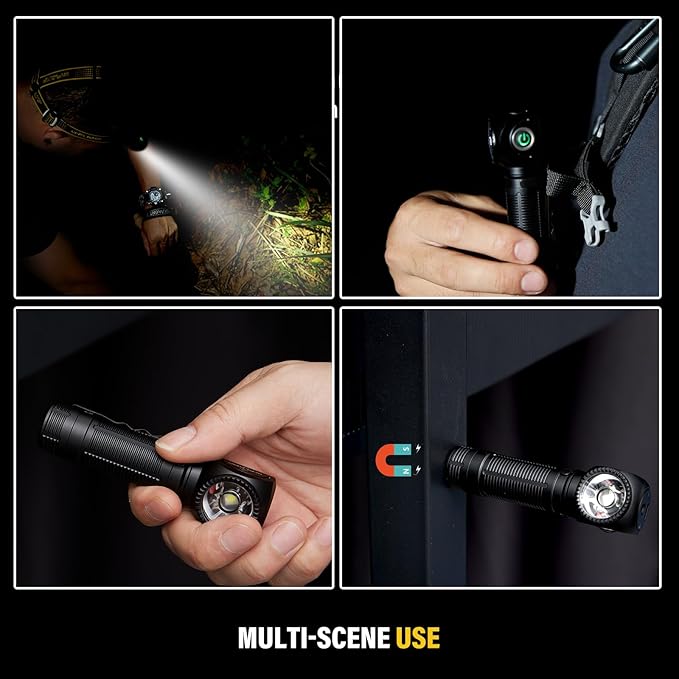 2000 Lumens Rechargeable Headlamp, 3800mAh Proximity Sensor Headlamp & Right-Angle LED Flashlight, Magnetic Base, TIR Lens, IP68 Waterproof, Hands-Free Sensing Control