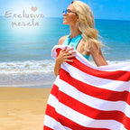 Exclusivo Mezcla 2 Pack Cotton Large 30x60 Inches Cabana Stripe Beach Towels, Super Absorbent Soft Plush Pool Towel Bath Towel (Red)