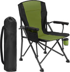 Oversized Folding Camping Chair for Adults, Supports 450 LBS Camping Chairs, Heavy Duty Camping Chair with Side Pockets, Foldable Outdoor Chair for Camping, Beach, Fishing, Hiking, Green-Black
