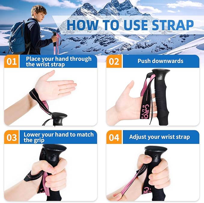 Lightweight Collapsible Kids Hiking Poles - Retractable Kids Hiking Stick, Telescoping Aluminum Trekking Poles 2 Pack, Adjustable Kids Ski Poles by Croosse