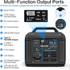 Portable Power Station, 300W 296Wh Generator Quick Charge / 110V AC Outlets/DC Ports and LED Flashlight, Backup for Home Outdoor Travel Camping Blackout blue