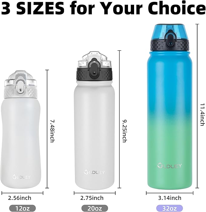 OLDLEY Insulated Water Bottle 32oz Water Bottles with Straw, Stainless Steel Water Bottle with 3 Lids, Double Wall Vacuum Bottles for Adult,Sports Bottles for School Travel,Tropical Rainforest