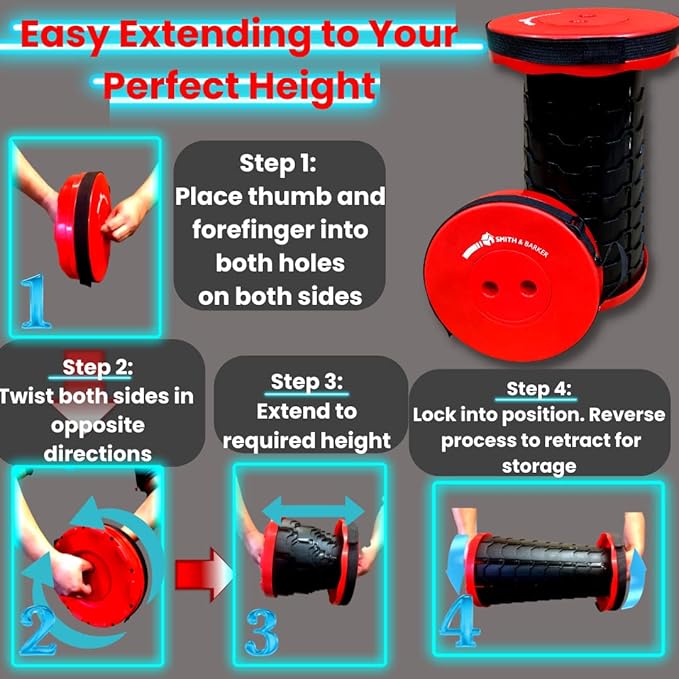 Smith & Barker Upgraded for 2025 Premium Telescopic Folding Stool for Adults and Children Outdoor Indoor Portable Collapsible Foldable Fishing Hiking Camping Festivals Seat (Blue)