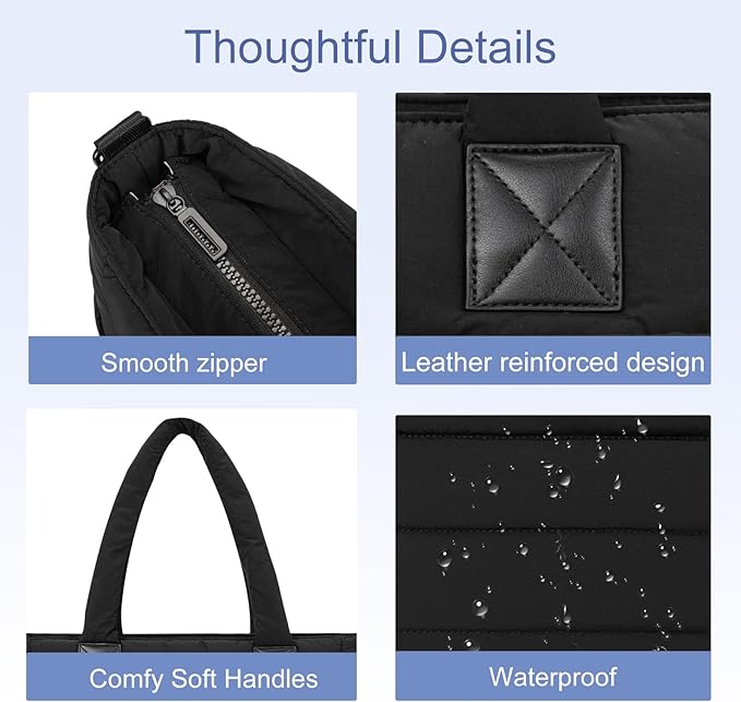 Tote Bag for Women Puffer Work Tote Handbag Large Quilted Nurse Bag with Zipper for Travel